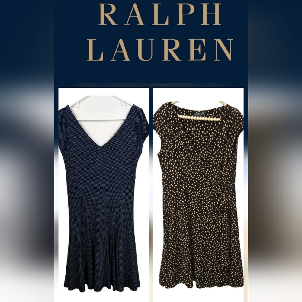 2 Ralph Lauren Navy Dress and Black Polka Dot Dress Bundle Size 16 / XL Stretch
